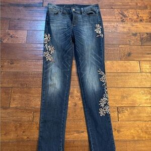 White House Black Market sequin jeans coastal cowgirl, western floral sz 6